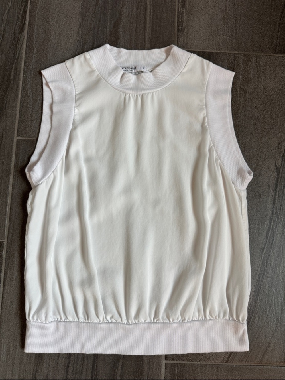 Stateside White Sleeveless, Mixed Media Knit-Trim Tank